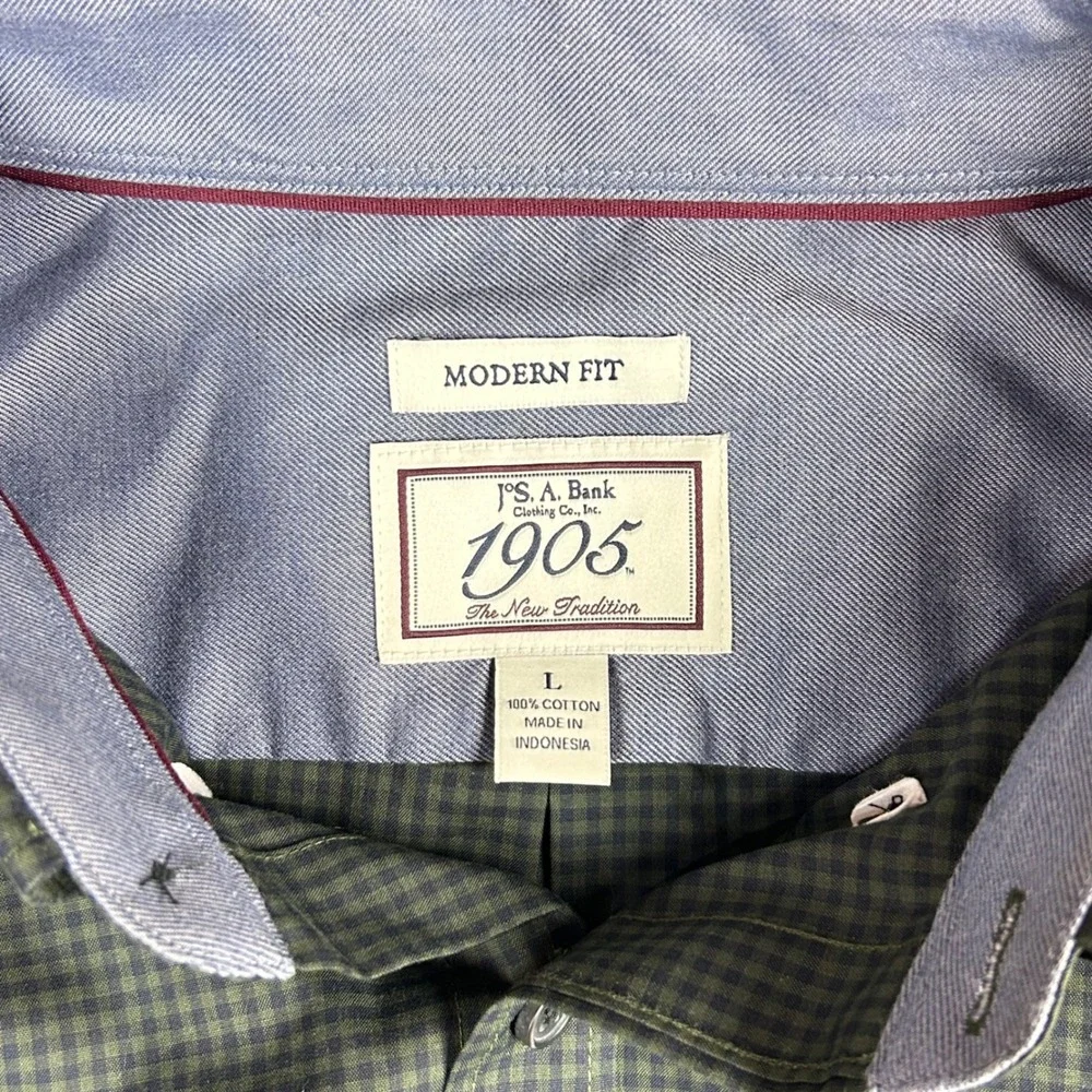 Jos. A. Bank Button Down Mens Large Green Gingham 1905 Modern Fit Shirt 64457 - Picture 8 of 10